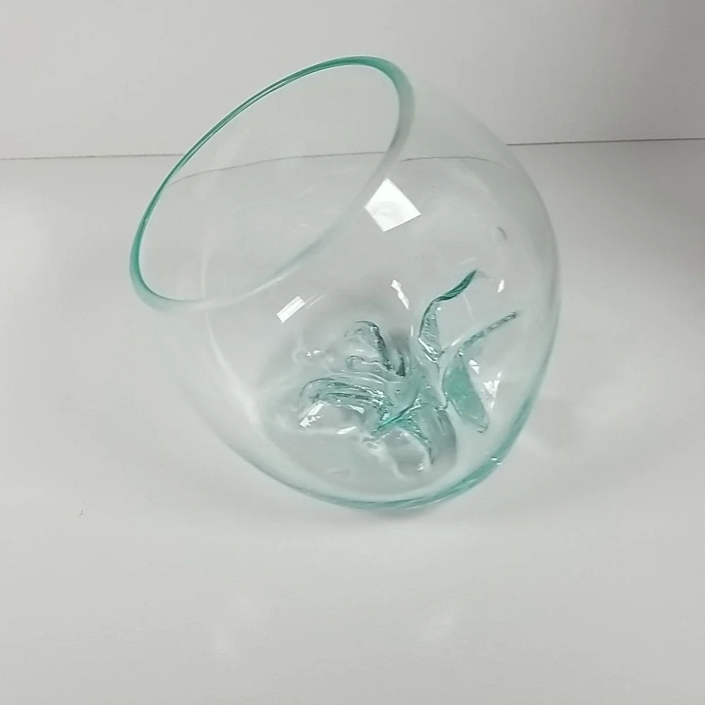 Molten Aqua Art Glass Bowl Decorative Terrarium Vase FreeForm Unique Planter